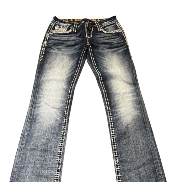 Rock Revival Jazlyn Women’s Bootcut Jeans – Size 27 (US 4) – Blue Distressed - Picture 1 of 4